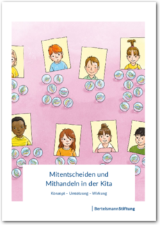 Buchcover mit bunten Illustrationen von Kinderpassfotos mit Murmeln darunter