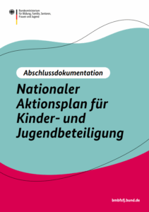 Deckblatt mit Titel, Logo und türkis-roter Gestaltung.