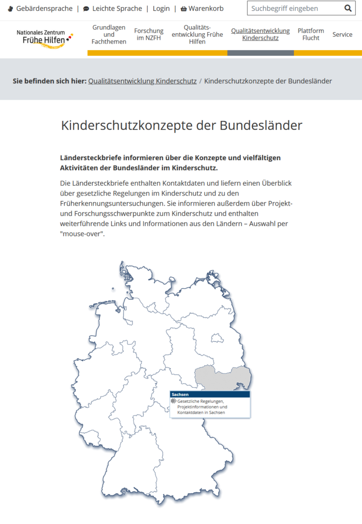 Eine Landkarte von Deutschland mit den Kinderschutzkonzepten der Bundesänder.