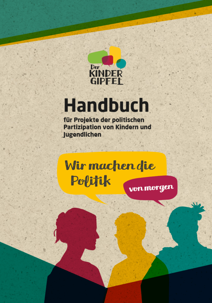 Bunte Silhouetten von jungen Menschen, die über politische Themen sprechen.