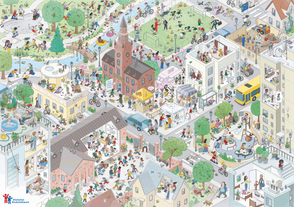 Alltagssituationen von Schulkindern, die mit den Kinderrechten zu tun haben.