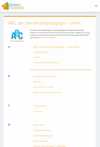 Screenshot des Nachschlagewerks mit Worten von A bis D
