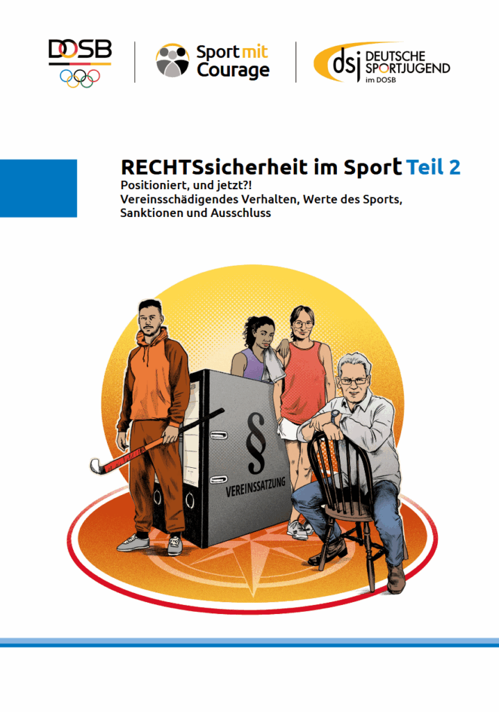 Unterschiedliche Sportler:innen stehen symbolisch vor einem großen Vereinsordner