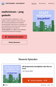Abbildung einer grünen Stadtsilhouette mit dem Podcasttitel stadtvisionen.