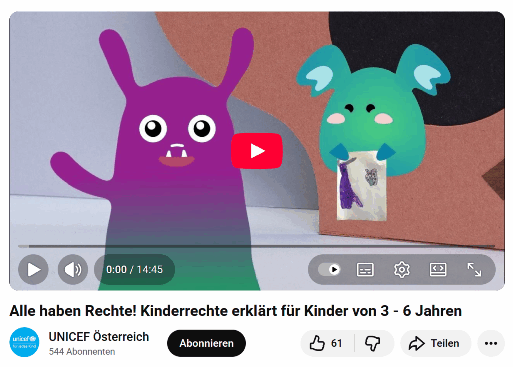 Die Trickfilmfiguren Viz und Leepa erkunden die Kinderrechte.