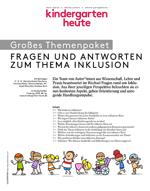 © kindergarten heute; Umschlaggestaltung: Röser Media, Karlsruhe / Illustration: Robert Kneschke/Fotolia.com Kinder mit und ohne Beeinträchtigungen bewegen sich und spielen miteinander.