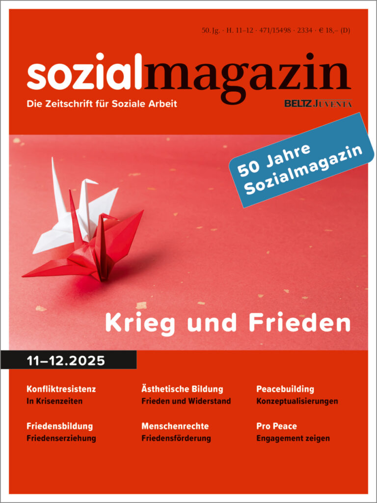 Cover mit einem aus Papier gefalteten Kranich, der für den Wunsch nach Frieden steht.