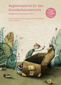 Ein Kind schaut in eine Truhe und heraus kommen Worte.