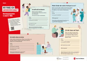 © Illustration Irem Kurt, alle Rechte bei Save the Children Deutschland Ein Poster mit Bertungsangeboten für junge Menschen