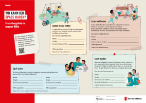 © Illustration Irem Kurt, alle Rechte bei Save the Children Deutschland Ein Poster mit Orten für junge Menschen.