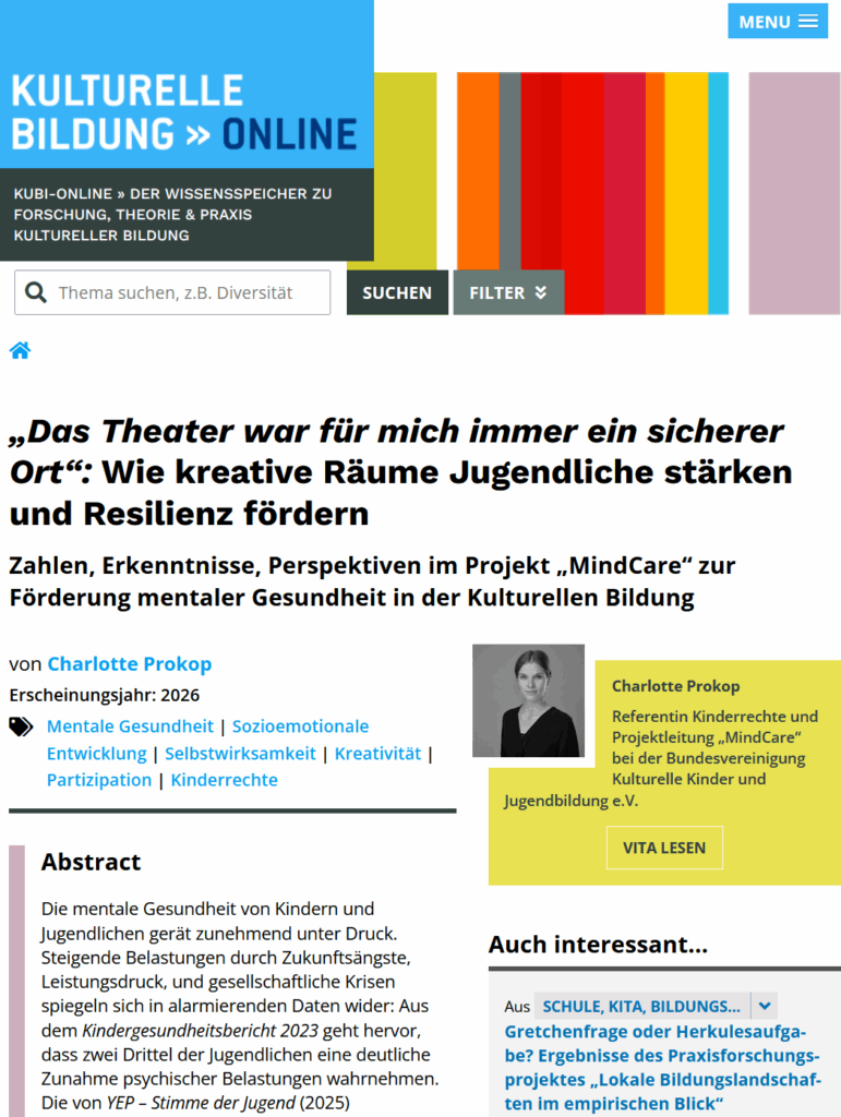 Screenshot der Website mit dem Fachartikel