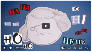 Ein wütend schauendes Gesicht, das von allen Seiten ausgelacht wird.