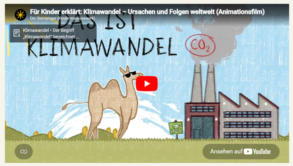 Eine Giraffe steht vor einer Fabrik, in der Gase in die Umwelt gelangen, die sie belasten.