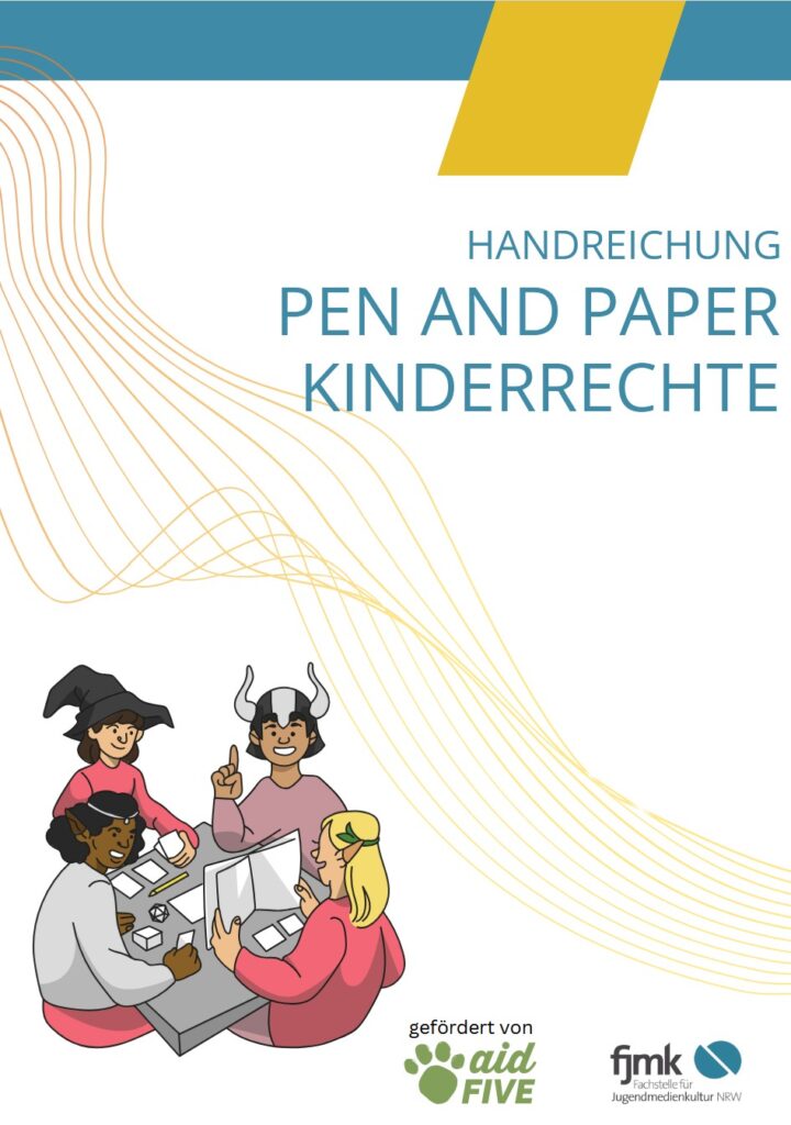 Vier junge menschen spielen ein Pen and Paper zu Kinderrechten.