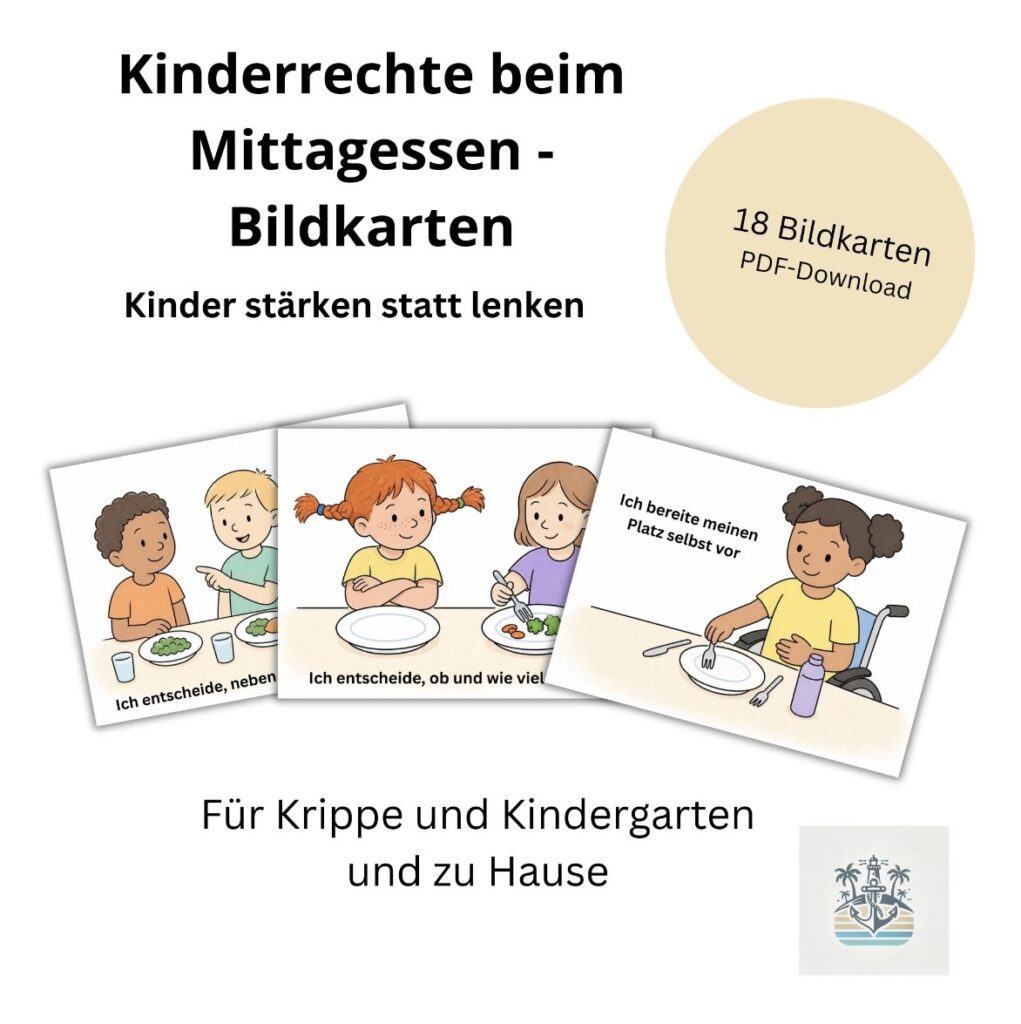 Karten, auf denen Kinder Mittag essen.