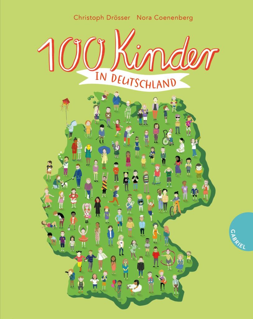 100 verschiedene Kinder stehen auf einer Deutschlandkarte.