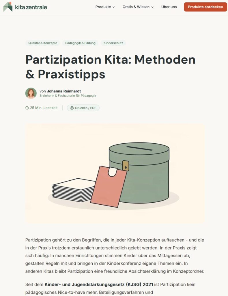 Screenshot der Website mit einer verschließbaren Box für eine Wahl.