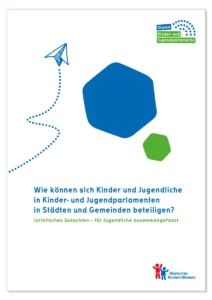 © Deutsches Kinderhilfswerk e.V. Ein Papierflieger fliegt zu einem blauen und einem Grünen Sechseck.