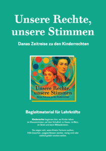 Ein buntes Bild mit der Kinderrechtlerin Eglantyne Jebb und dem Kind Dana.