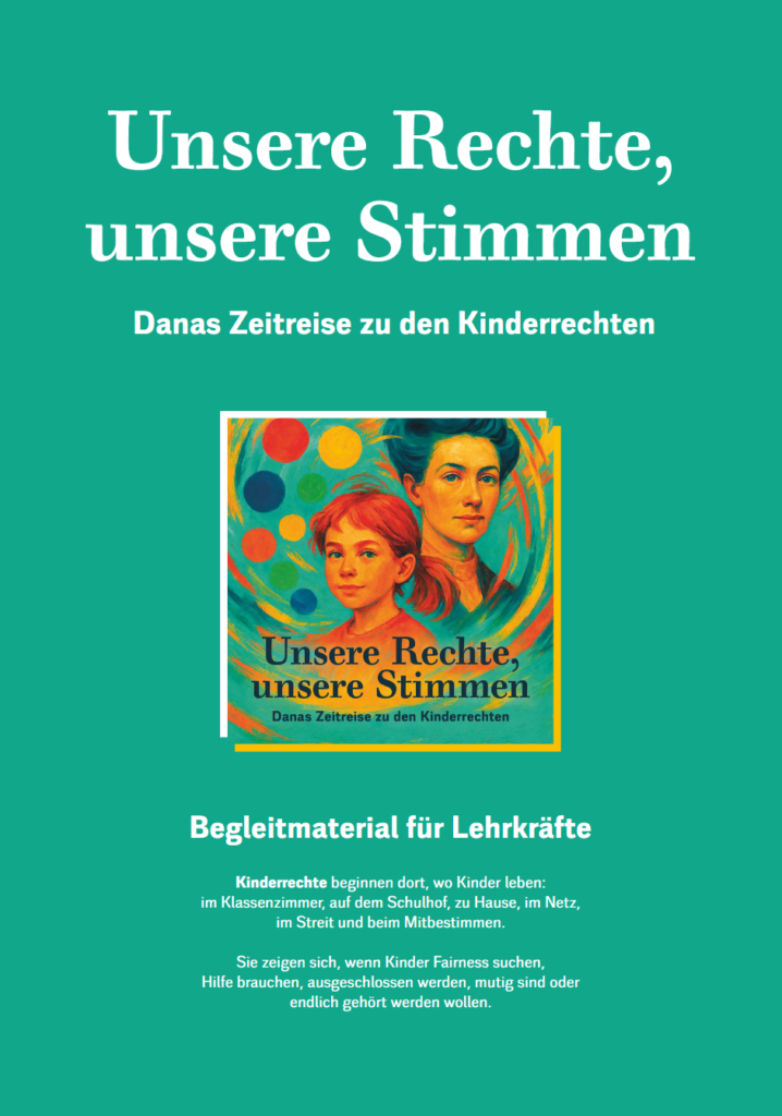 © National Coalition Deutschland – Netzwerk zur Umsetzung der UN-Kinderrechtskonvention e.V. Ein buntes Bild mit der Kinderrechtlerin Eglantyne Jebb und dem Kind Dana.