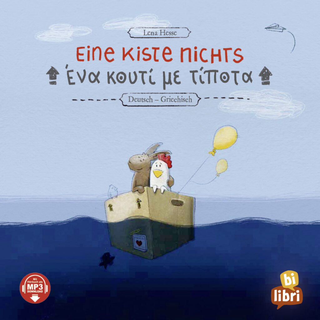 Huhn und Hase fahren in einer leeren Kiste über das Meer.