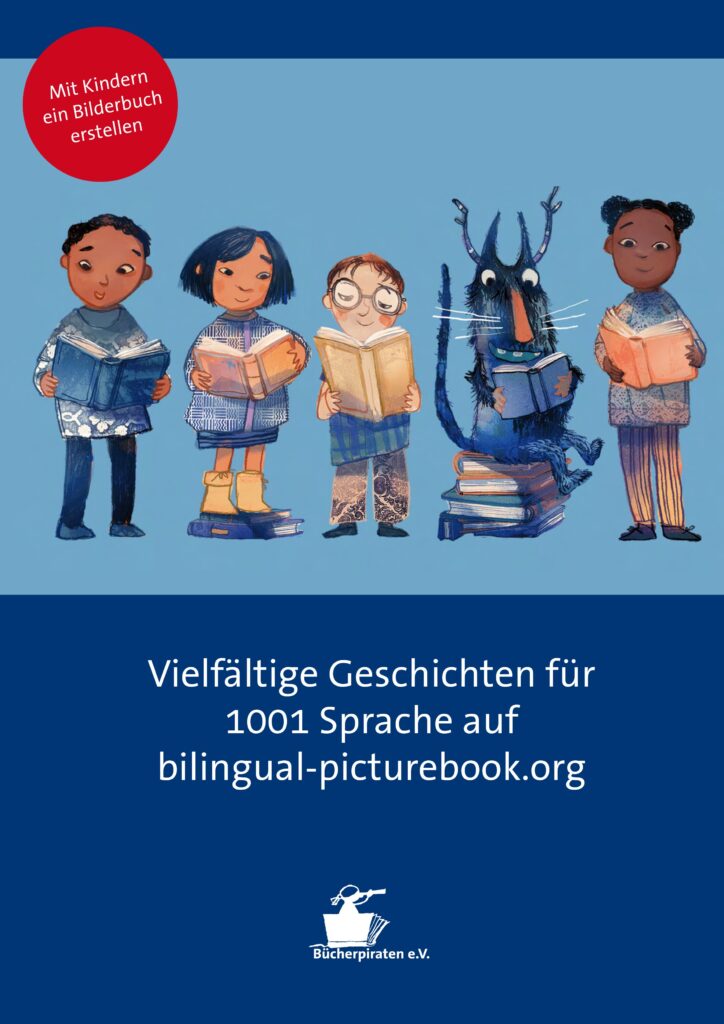 Unterschiedliche Kinder und Wesen lesen Kinderbücher.