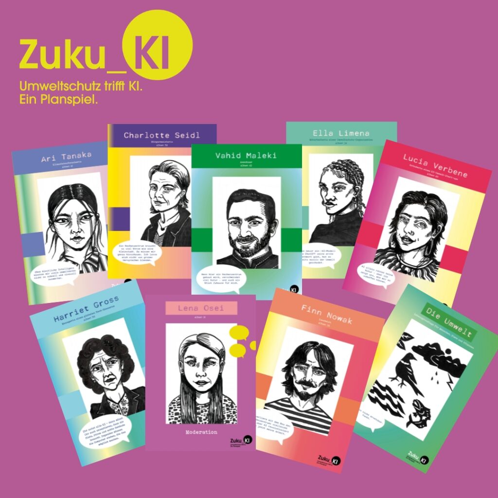 Karten mit verschiedenen Rollen in dem Planspiel Zuku_KI