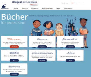 Kinder lesen Bücher in verschiedenen Sprachen.