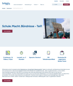Screenshot der Website mit dem Selbstlernkurs und Foto einer Person, die ein Plakat mit der Aufschschrift "Equality is Diversity" hochhält.