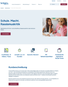 Screenshot mit Workshopangebot und dem Foto einer Lehrerin, die einer Schülerin hilft.