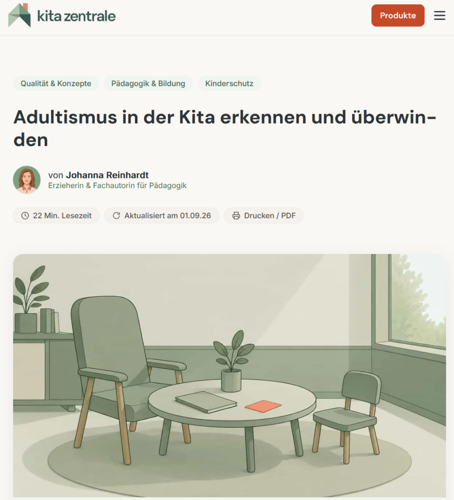 Screenshot der Website mit dem Fachartikel und einem Bild mit einem Beratungsraum.